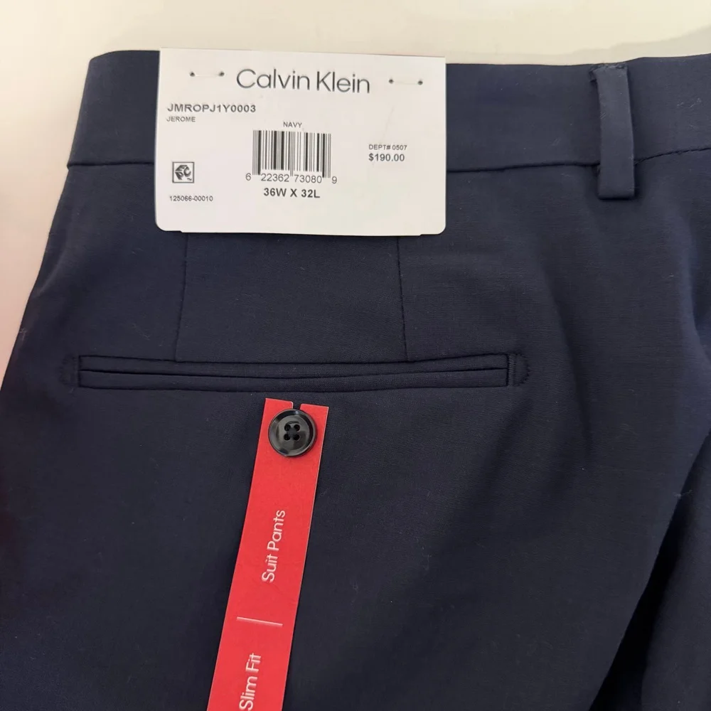 Calvin Klein Navy Slim Fit Men’s Dress Pants Jerome 36W x 32L NEW NWT MSRP: $190